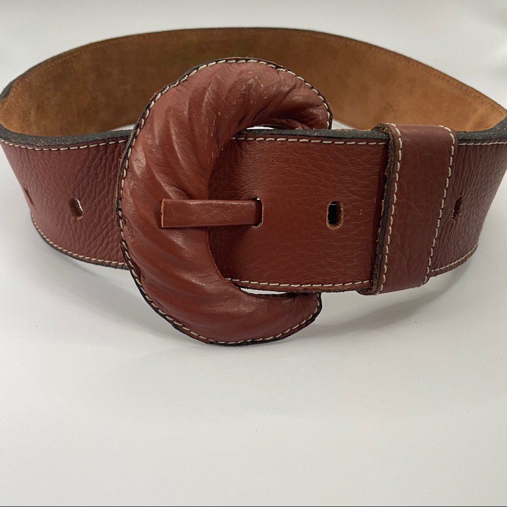 Genuine Leather Waist Brand New Vintage Style Belt With Contrast Stitching | Tan